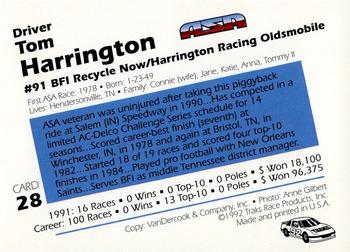 1992 Traks ASA #28 Tom Harrington Back