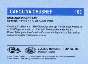 1990 Classic Monster Trucks #103 Carolina Crusher Back