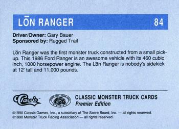 1990 Classic Monster Trucks #84 Lon Ranger Back