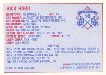 1989 Checkered Flag IHRA #98 Rick Hord Back