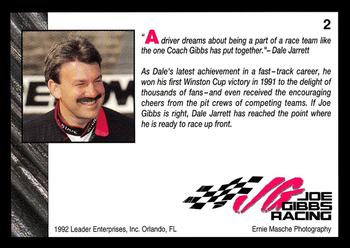 1992 Leader Enterprises Joe Gibbs Racing #2 Dale Jarrett Back