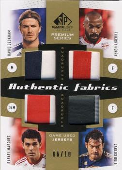 2011 SP Game Used - Authentic Fabrics Quad Premium Series #AF4-INT Carlos Ruiz /David Beckham / Thierry Henry / Rafael Marquez Front