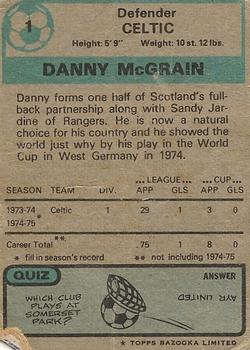 1975-76 Topps Footballers (Scottish, Blue Back) #1 Danny McGrain Back