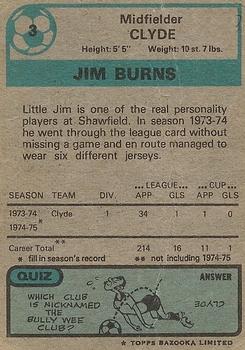 1975-76 Topps Footballers (Scottish, Blue Back) #3 Jim Burns Back