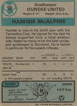 1975-76 Topps Footballers (Scottish, Blue Back) #10 Hamish McAlpine Back
