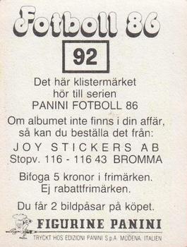 1986 Panini Fotboll 86 Allsvenskan och Division II #92 Christer Larsson Back