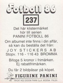 1986 Panini Fotboll 86 Allsvenskan och Division II #237 Tommy Berggren Back