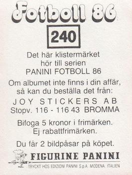 1986 Panini Fotboll 86 Allsvenskan och Division II #240 Mats Nordgren Back
