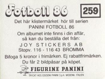 1986 Panini Fotboll 86 Allsvenskan och Division II #259 Team Back