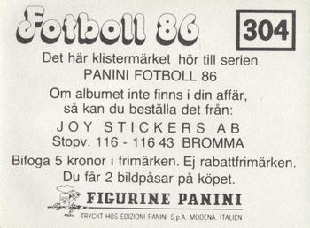 1986 Panini Fotboll 86 Allsvenskan och Division II #304 Team Back