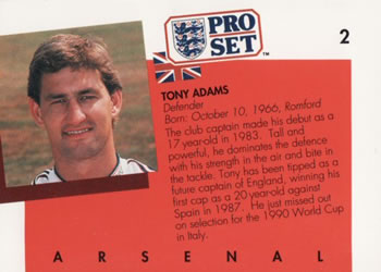1990-91 Pro Set #2 Tony Adams Back