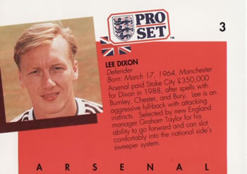 1990-91 Pro Set #3 Lee Dixon Back