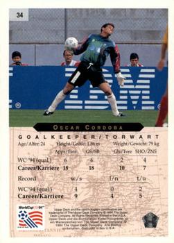 1994 Upper Deck World Cup Contenders English/German #34 Oscar Cordoba Back