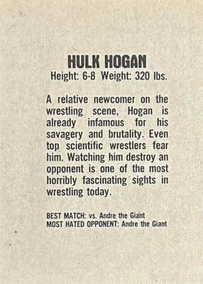 1981 Wrestling Super Stars #NNO Hulk Hogan Back