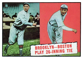 1961 Topps #403 Brooklyn-Boston Play 26 Inning Tie Front