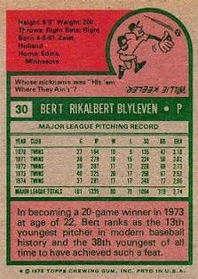 1975 Topps Mini #30 Bert Blyleven Back