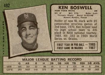 1971 Topps #492 Ken Boswell Back