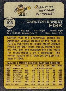 1973 Topps #193 Carlton Fisk Back