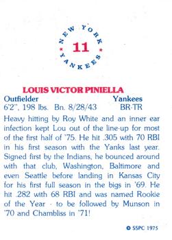 1975 SSPC New York Yankees #11 Lou Piniella Back