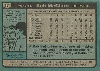 1980 Topps #357 Bob McClure Back