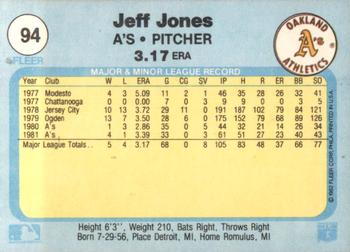 1982 Fleer #94 Jeff Jones Back