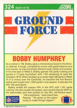 1990 Score #324 Bobby Humphrey Back