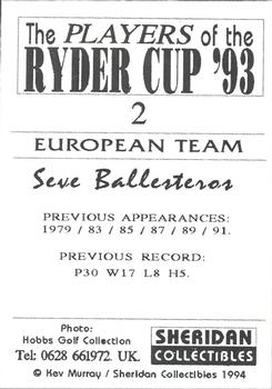 1994 Sheridan Collectibles Players of the Ryder Cup '93 #2 Seve Ballesteros Back