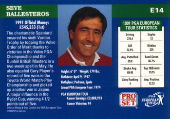 1992 Pro Set PGA Tour #E14 Seve Ballesteros Back