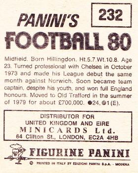 1979-80 Panini Football 80 (UK) #232 Ray Wilkins Back